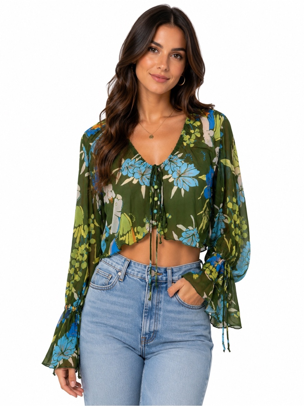 💛2 for $20- Free People Palm Combo Floral Mesh Crop Top XS NWT - (0036)